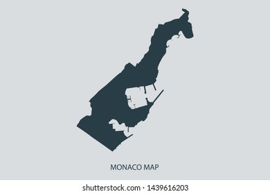 Monaco map on gray background vector, Monaco Map Outline Shape Gray on White Vector Illustration, Map with name. High detailed Gray illustration map Monaco.