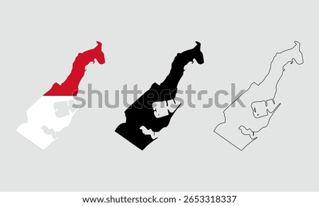Monaco map in outline style, black color, color of country flag version.