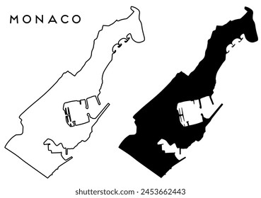 Monaco map outlined and black vector set