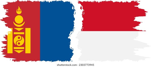 Monaco and Mongolia grunge flags connection, vector