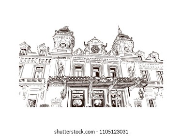 Monaco Monte Carlo. Hand drawn sketch illustration in vector.