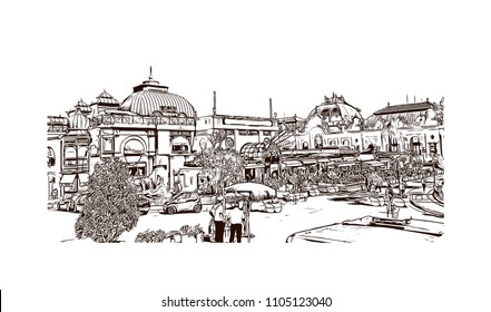 Monaco Monte Carlo. Hand drawn sketch illustration in vector.