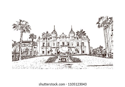 Monaco Monte Carlo. Hand drawn sketch illustration in vector.