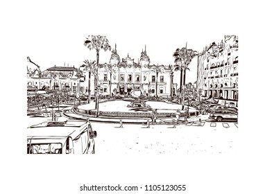 Monaco Monte Carlo. Hand drawn sketch illustration in vector.