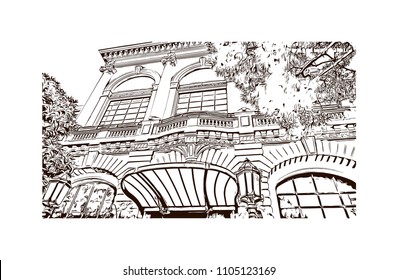 Monaco Monte Carlo. Hand drawn sketch illustration in vector.