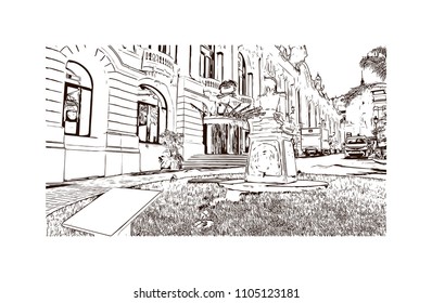 Monaco Monte Carlo. Hand drawn sketch illustration in vector.