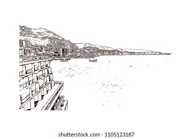 Monaco Monte Carlo. Hand drawn sketch illustration in vector.