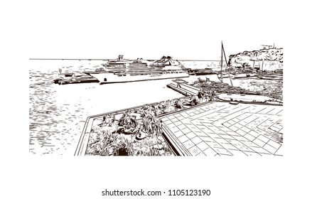 Monaco Monte Carlo. Hand drawn sketch illustration in vector.