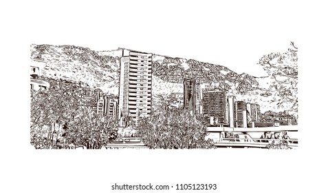 Monaco Monte Carlo. Hand drawn sketch illustration in vector.
