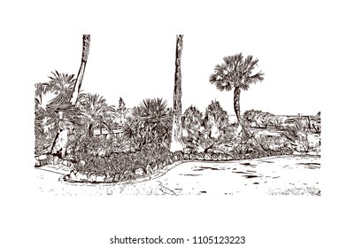 Monaco Monte Carlo. Hand drawn sketch illustration in vector.
