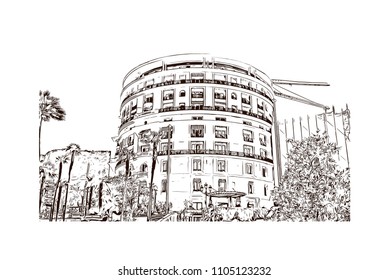 Monaco Monte Carlo. Hand drawn sketch illustration in vector.