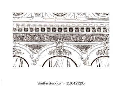 Monaco Monte Carlo. Hand drawn sketch illustration in vector.