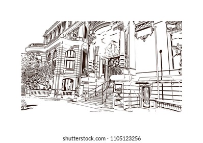 Monaco Monte Carlo. Hand drawn sketch illustration in vector.