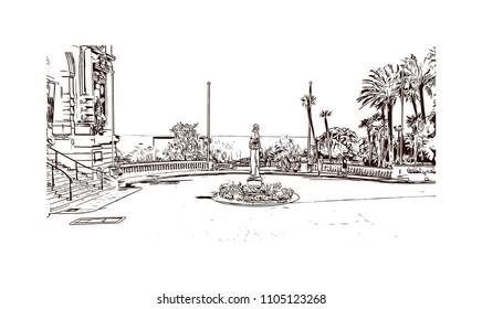 Monaco Monte Carlo. Hand drawn sketch illustration in vector.