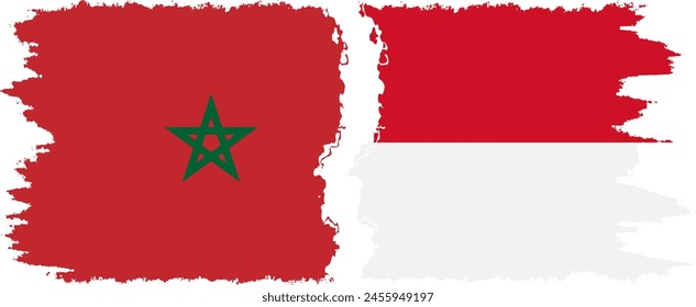 Monaco and Morocco grunge flags connection, vector