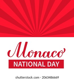 Monaco National Day typography poster. Monaco The Sovereign Prince's Day on November 19. Vector template for banner, flyer, greeting card, etc.