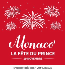 Monaco National Day typography poster in French. Monaco The Sovereign Prince's Day on November 19. Vector template for banner, flyer, greeting card, etc.