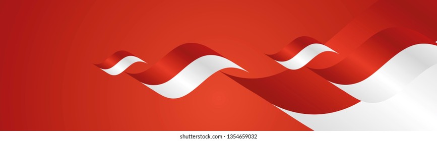 Monaco National Day waving flags two fold red landscape background