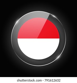 Monaco national flag. Application Language Symbol. Country of manufacture icon. Round glossy isolated vector icon with national flag button on glow background. Symbol of nation for infographics, web.