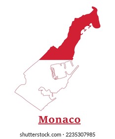 Monaco National Flag Map Design, Illustration Of Monaco Country Flag Inside The Map