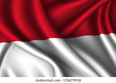 Monaco national flag of silk. Vector fabric texture
