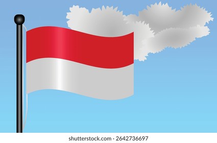 Monaco national flag waving against a bright blue sky. representing national pride, unity, and heritage in Europe with its vibrant colors and iconic design. Patriotic symbol of identity or pride