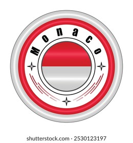 Monaco National Pride Badge Vector Art. Circular Emblem with Monaco Flag Colors Red and White. Symbolizing Monte Carlo National Identity. Editable Vector EPS Available