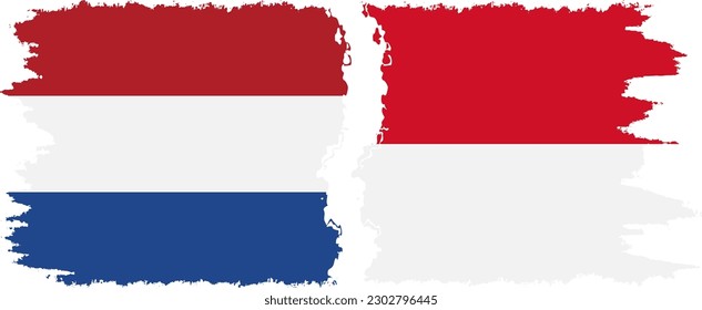 Monaco and Netherlands grunge flags connection, vector