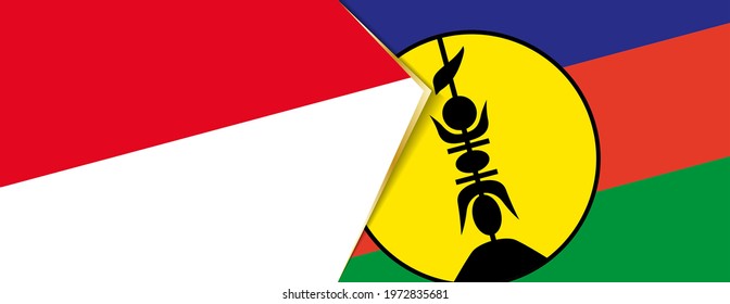 Monaco and New Caledonia flags, two vector flags symbol of relationship or confrontation.
