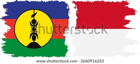 Monaco and New Caledonia grunge flags connection, vector