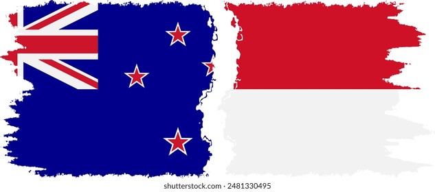 Monaco and New Zealand grunge flags connection, vector