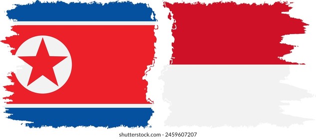 Monaco and North Korea grunge flags connection, vector