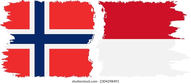 Monaco and Norway grunge flags connection, vector