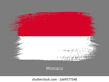 Bandera oficial monegasca en forma de pincel. Símbolo de identidad nacional monegasco. Objeto de manchas de brochas de brochas aisladas en la ilustración vectorial de fondo gris. Sello patriótico del país monegasco.