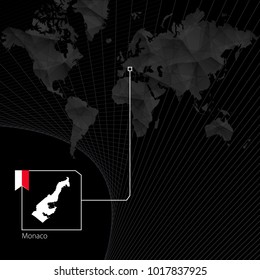 Monaco on black World Map. Map and flag of Monaco.