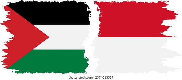 Monaco and Palestine grunge flags connection, vector