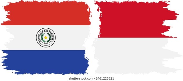 Monaco and Paraguay grunge flags connection, vector