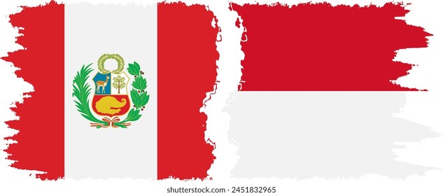 Monaco and Peru grunge flags connection, vector