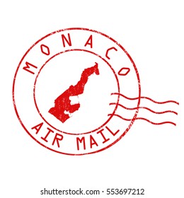 Monaco post office, air mail, grunge rubber stamp on white background, vector illustration