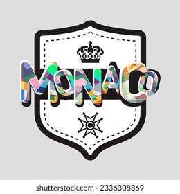 Monaco, Principality of Monaco Related Concptual Logo Badge Emblem Design, Colorful Vibrant Letters Mosaic Cut Vector Graphic