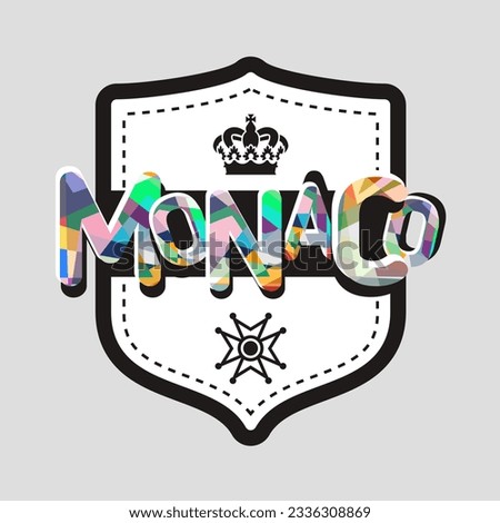 Monaco, Principality of Monaco Related Concptual Logo Badge Emblem Design, Colorful Vibrant Letters Mosaic Cut Vector Graphic