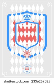 Monaco, Principality of Monaco Related Minimalistic Poster Design, Coat Of Arms of Monaco, Traditional Pattern Aesthetic, Vector Graphic