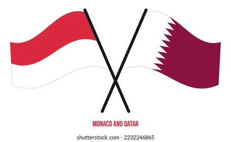 Monaco and Qatar Flags Crossed And Waving Flat Style. Official Proportion. Correct Colors.