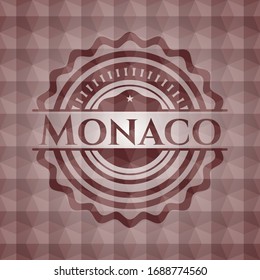 Monaco red seamless emblem or badge with abstract geometric pattern background.
