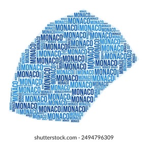 Monaco region word cloud. Country shape design. Monaco colored illustration. Region names collage cloud. Vector illustration.