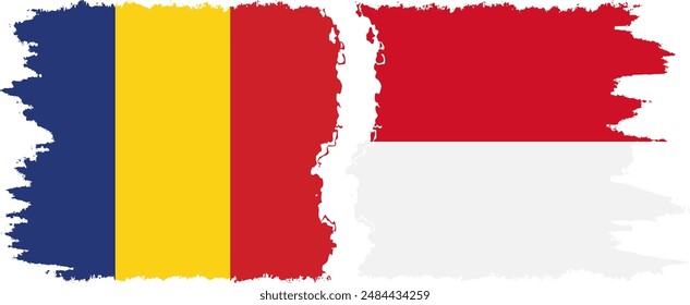 Monaco and Romania grunge flags connection, vector