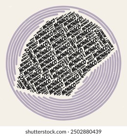 Monaco Round Poster. Typography style image of Country. Regions word clouds of Monaco. Vintage image design with scratch texture.