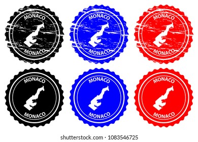 Monaco - rubber stamp - vector, Principality of Monaco map pattern - sticker - black, blue and red