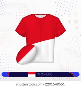Monaco rugby jersey with rugby ball of Monaco on abstract sport background. Jersey design.