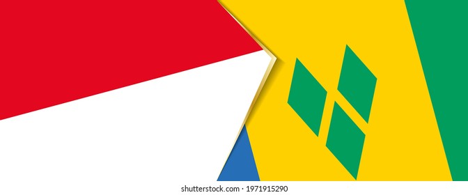 Monaco and Saint Vincent and the Grenadines flags, two vector flags symbol of relationship or confrontation.